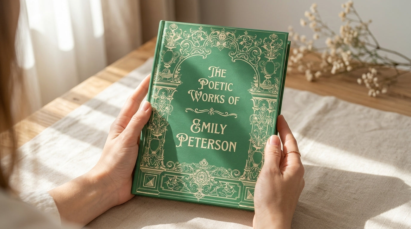 Hands holding a personalized green journal