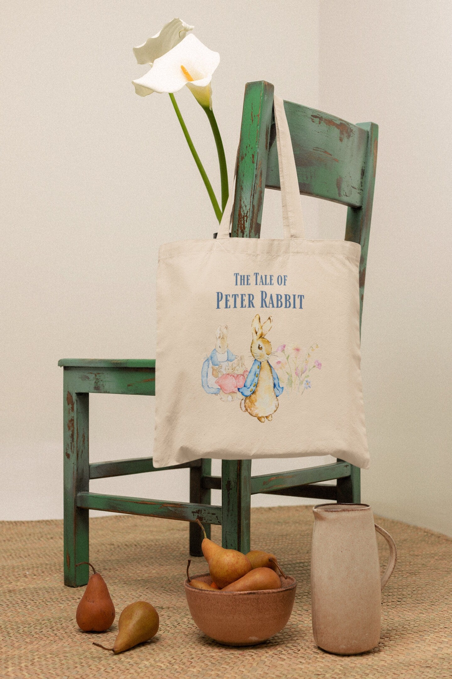 Peter Rabbit Tote Bag | Beatrix Potter Children's Book Lover Gift | Classic Literature Cotton Canvas Gift Bag for Baby Shower or Library Bag