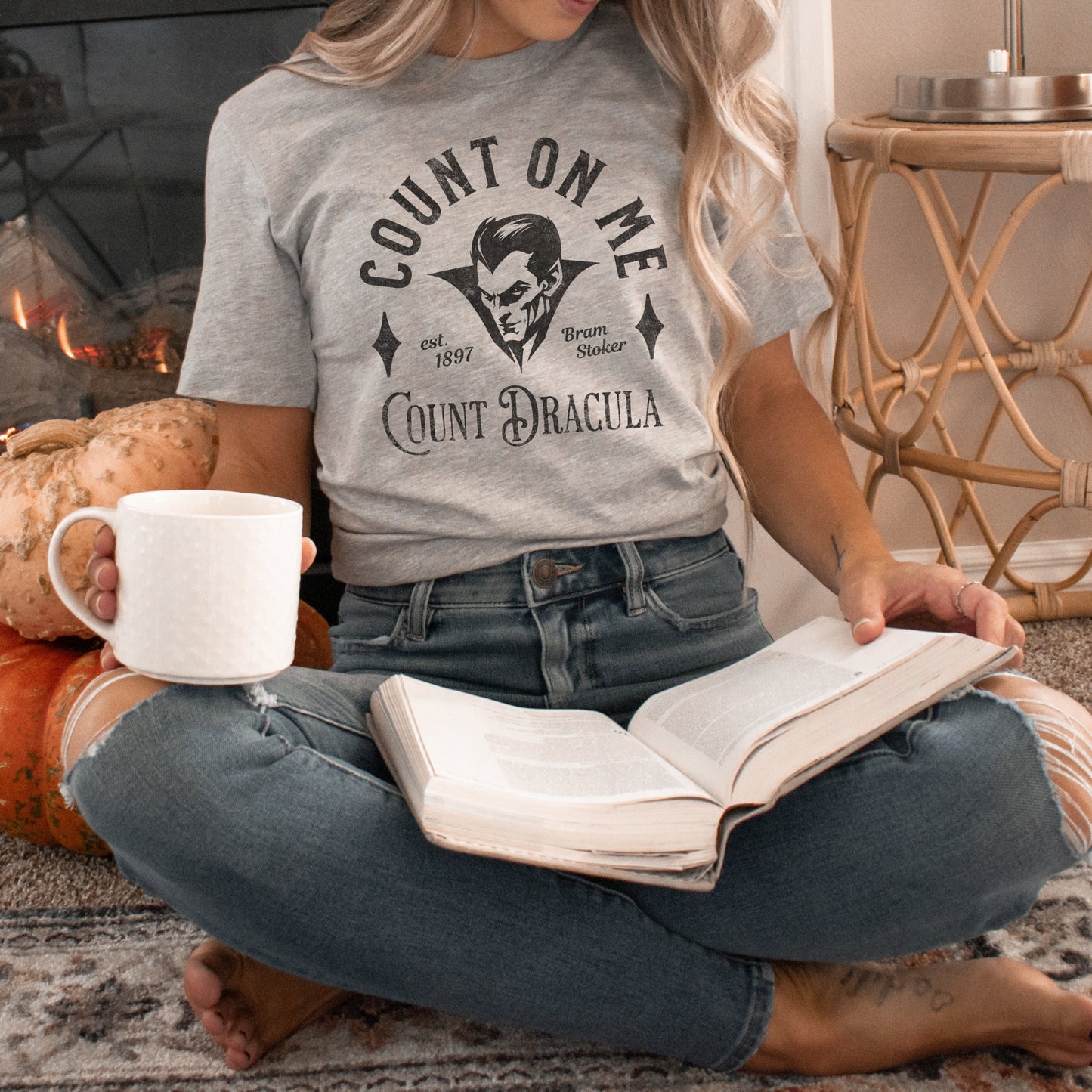 Dracula T-Shirt | Bram Stoker | Funny Classic Literature Gift | Spooky Cute Count Dracula Women's Halloween Monster Book Lover Humor Shirt