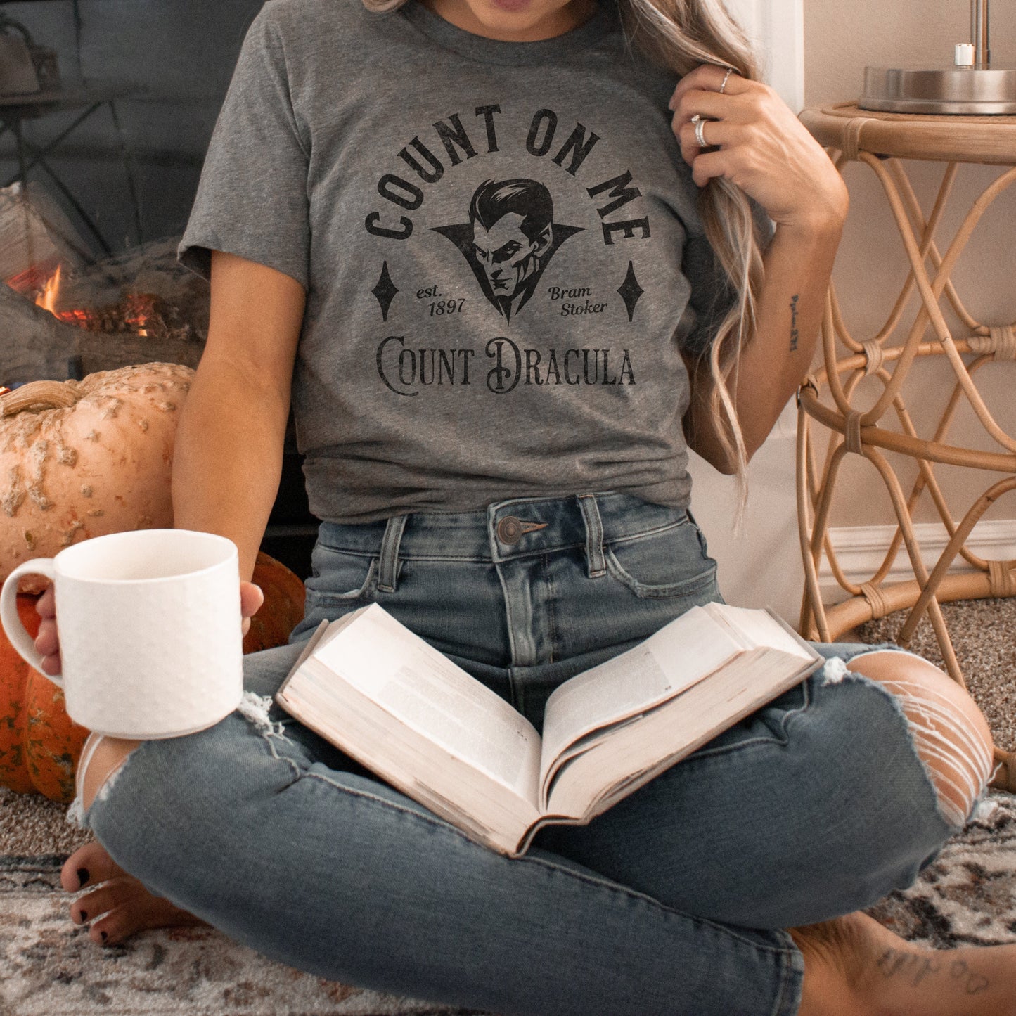 Dracula T-Shirt | Bram Stoker | Funny Classic Literature Gift | Spooky Cute Count Dracula Women's Halloween Monster Book Lover Humor Shirt