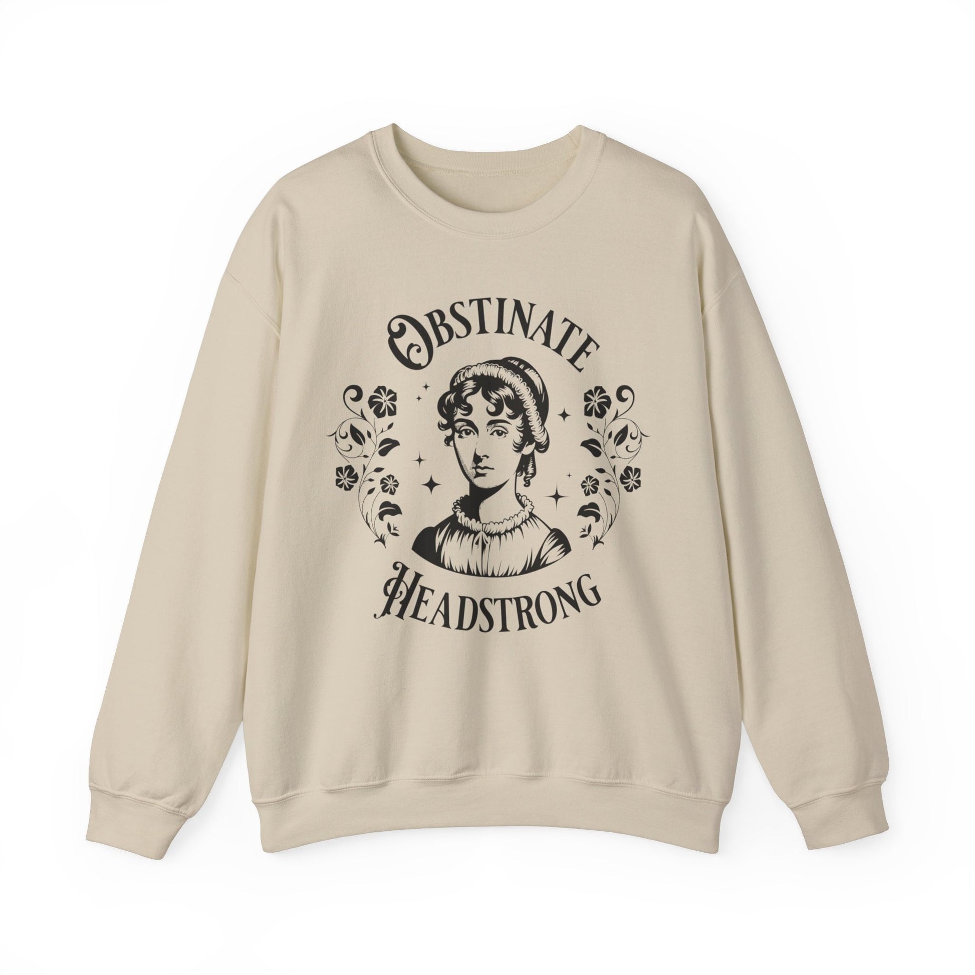 Jane Austen Sweatshirt | "Obstinate, Headstrong" Pride and Prejudice Crewneck Sweater For Readers of Classic Literature | Book Lover Gift