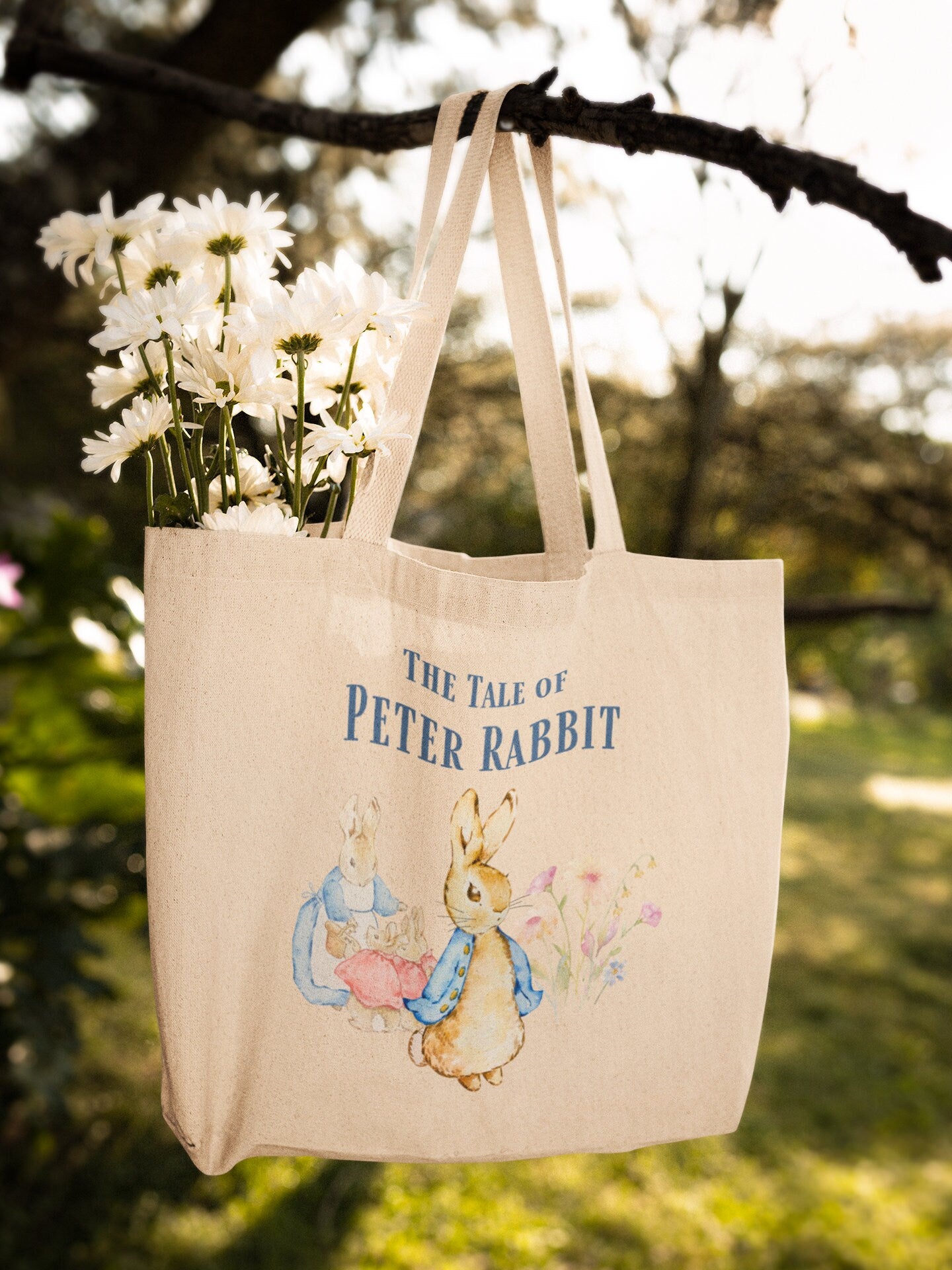 Peter Rabbit Tote Bag | Beatrix Potter Children's Book Lover Gift | Classic Literature Cotton Canvas Gift Bag for Baby Shower or Library Bag
