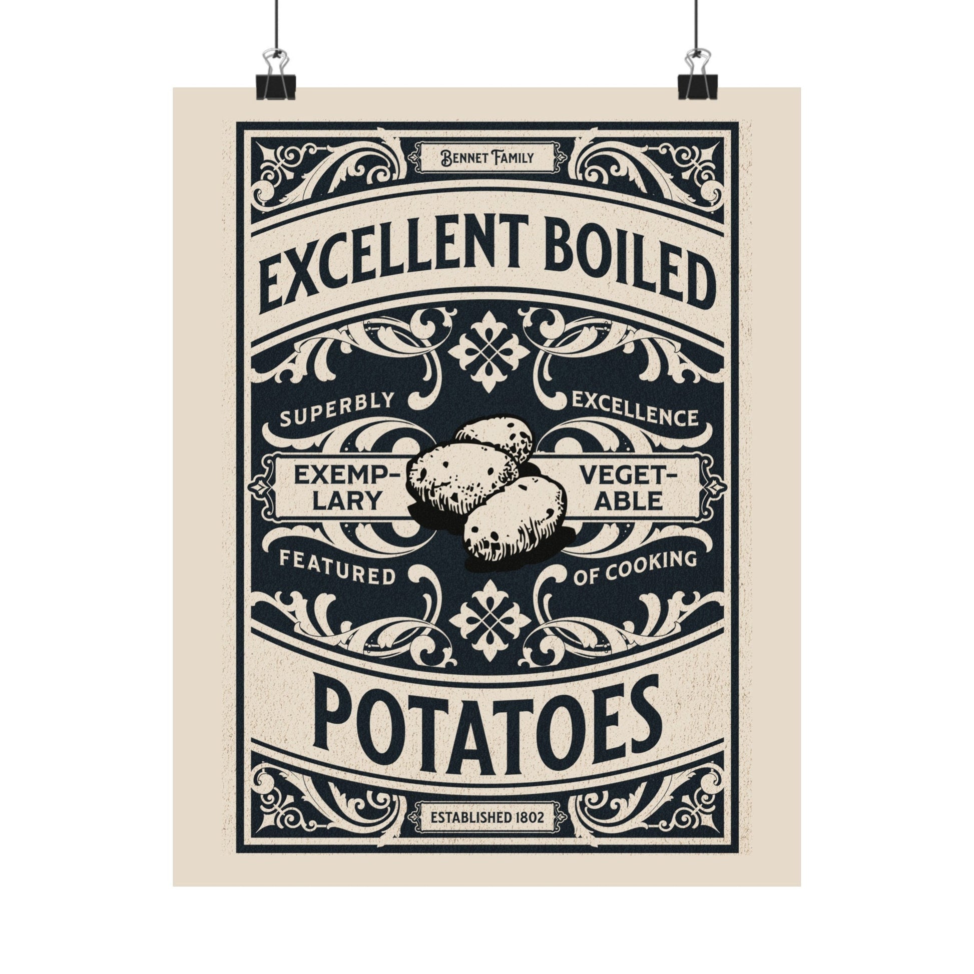 Excellent Boiled Potatoes Print | Pride and Prejudice Unframed Wall Art | Mr. Collins Funny Book Lover Gift | Classic Literature Poster