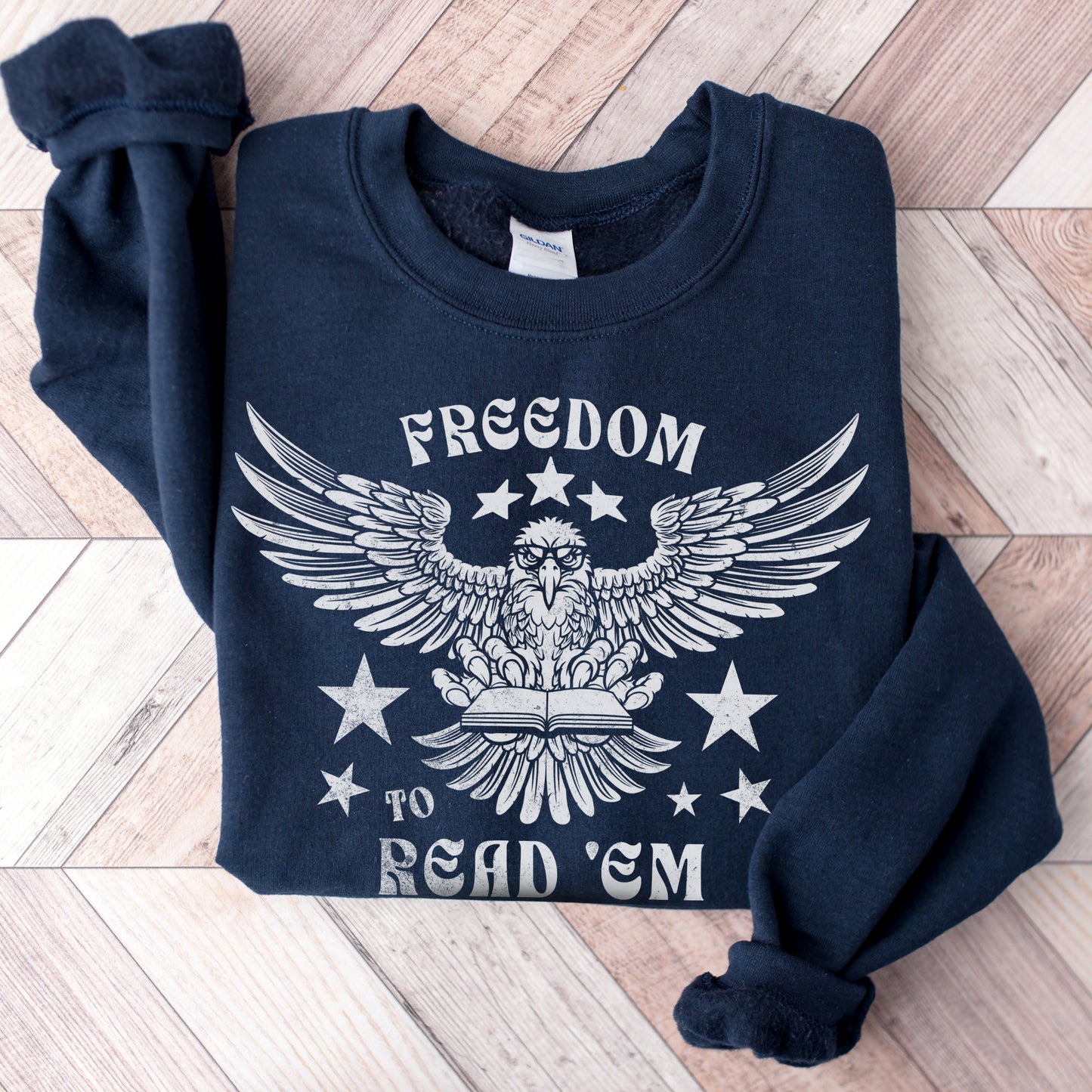 Freedom To Read 'Em Sweatshirt | Cozy Book Lover Gift | Patriotic USA Literary Shirt For Reader | Banned Books Gift For Teacher, Librarian