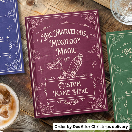Bartender Journal | Personalized Mixology Book | Cocktail Drink Recipe Notebook | Vintage Style Gift For Home Bar Decor | Custom Pub Barware