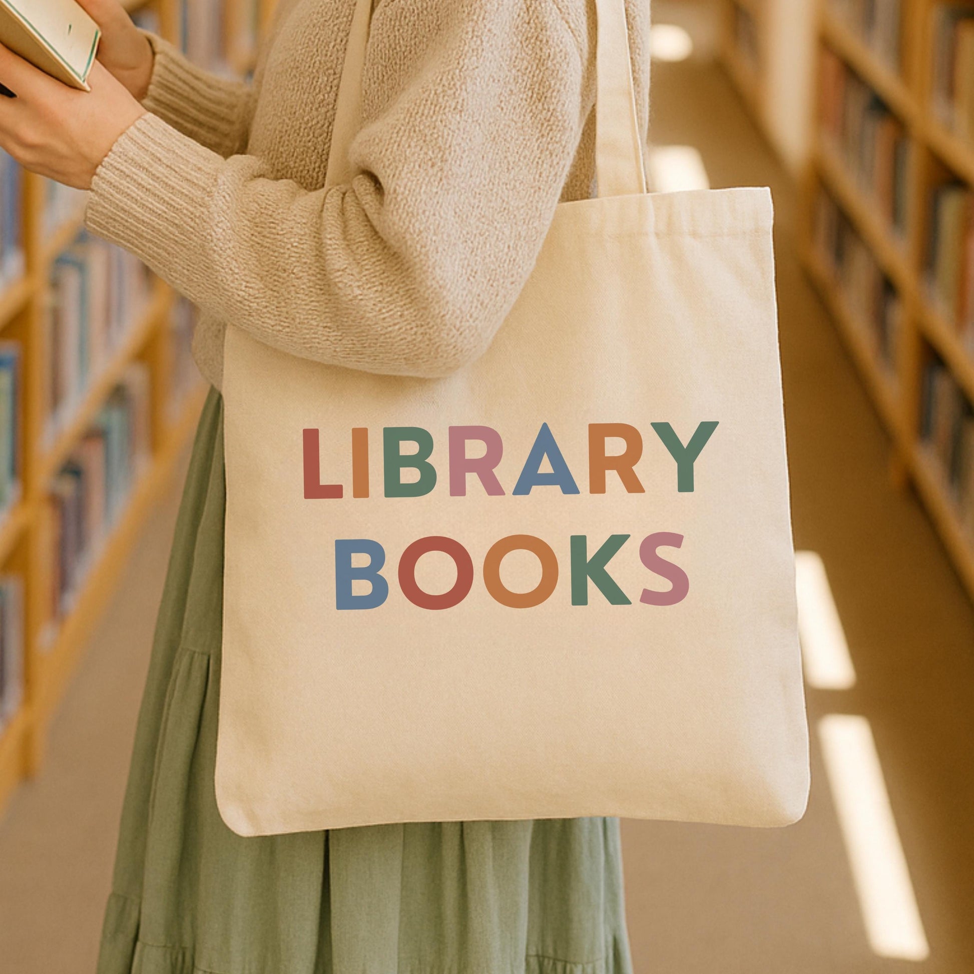 Library Book Tote Bag | Colorful Cotton Canvas Bag | Book Lover Gift for Librarians, Kids, Teachers, Students | Literary Book Club Accessory