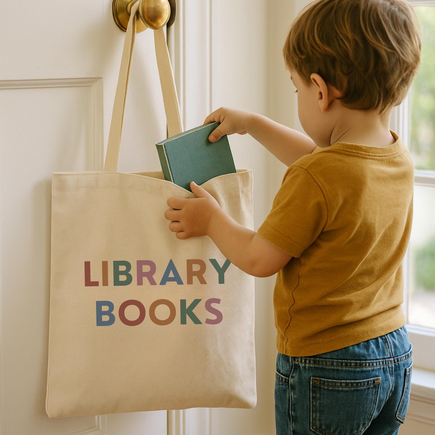 Library Book Tote Bag | Colorful Cotton Canvas Bag | Book Lover Gift for Librarians, Kids, Teachers, Students | Literary Book Club Accessory