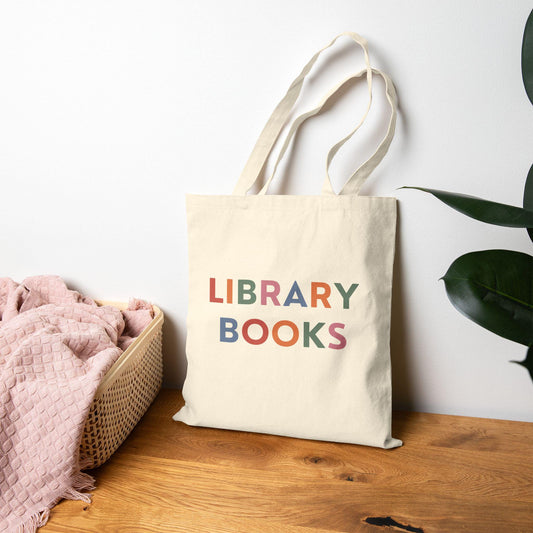 Library Book Tote Bag | Colorful Cotton Canvas Bag | Book Lover Gift for Librarians, Kids, Teachers, Students | Literary Book Club Accessory